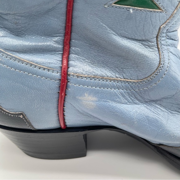 RELISTED Larry Mahan Prickly Pear Cactus Western Cowgirl Boots Blue Red Rodeo 7 - Picture 10 of 16